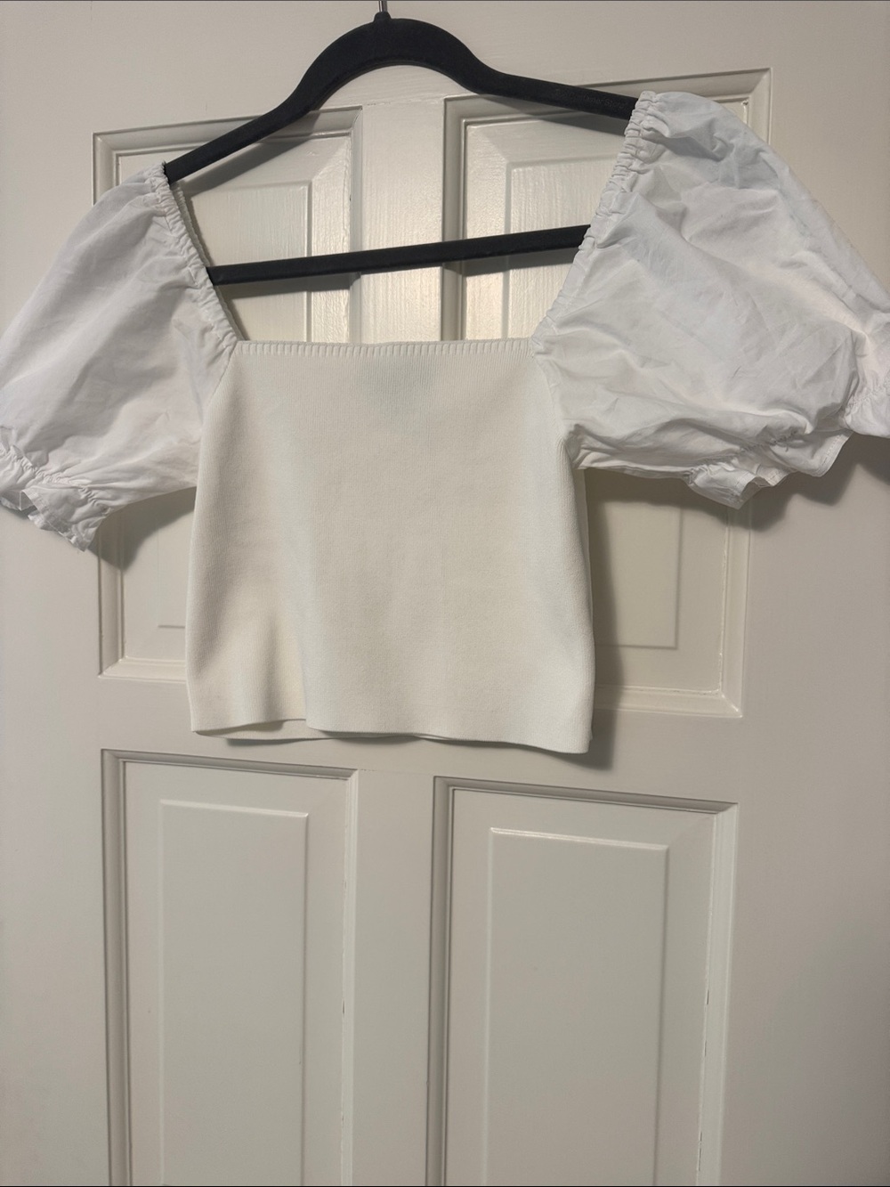 Square Neck Puff Sleeve Crop Top in White